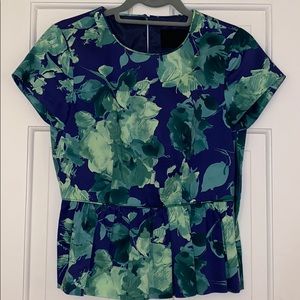 J. CREW COLLECTIONS NAVY BLUE AND GREEN BLOUSE